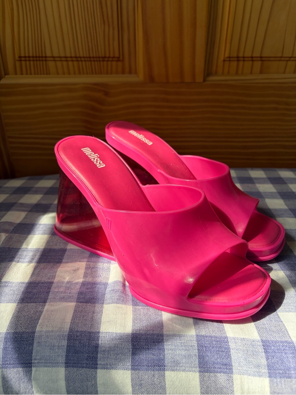Melissa Hot Pink Wedge Slide heart Sandals size 7